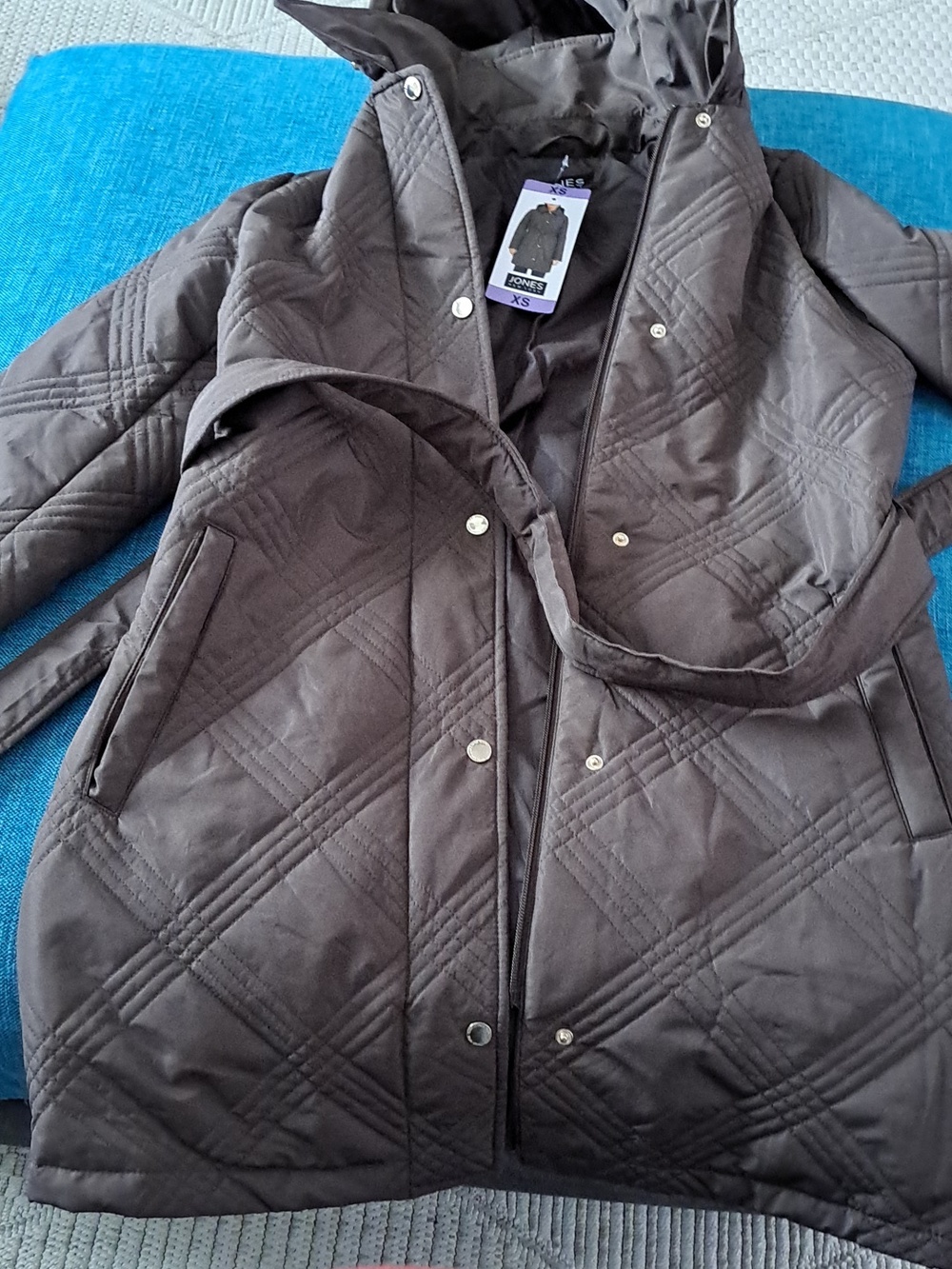 Jones New York Quilted Hooded Coat in Deep Brown New Size XS. - Picture 2 of 4